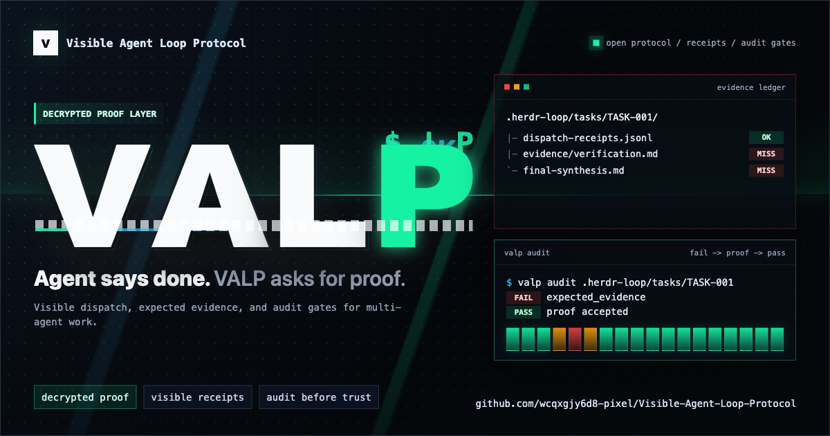 VALP social preview: Agent says done, VALP asks for proof